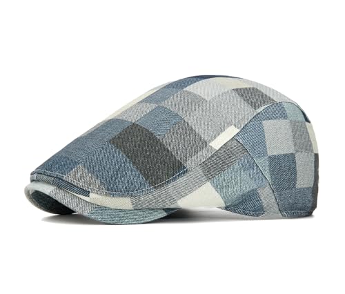 Quanhaigou Men's Cotton Flat Ivy Gatsby Newsboy Driving Hat Adjustable Irish Cabbie Ivy Driving Hunting Cap - color: Plaid Blue Grey