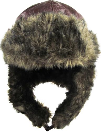 Wool Blend Aviator Trapper hat Trooper Ear Flaps Ushanka Eskimo Russian Warm Winter Cold… - color: Brown Pu Leather