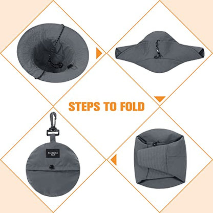 Waterproof Bucket Hat for Women Men Rain Hat Wide Brim Packable Sun Hat UV Protection Summer Beach Fishing Hiking Safari Hat - color: Grey