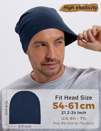 100% Cotton Thin Beanie Hat Women Men Soft Slouchy Chemo Skull Cap - color: 1pc Navy Blue