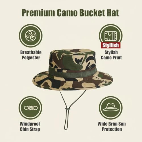 Men Women Boonie Safari Hats - UV-Protection Wide Brim Sun Hats with Chin Strap for Summer