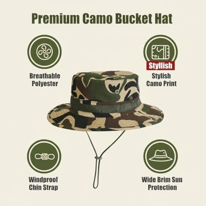 Men Women Boonie Safari Hats - UV-Protection Wide Brim Sun Hats with Chin Strap for Summer