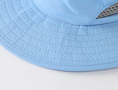 Kids Sun Protection Hat Quick Dry Adjustable Wide Brim Bucket Hat for Boys Girls Summer Fishing Hiking - color: Aqua Blue