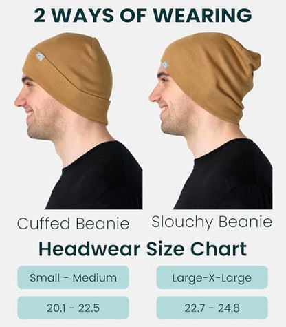 100% Merino Wool Beanie for Women, Men - Set Adult Skull Cap 17.5um & Socks - color: Camel, size: Large-X-Large