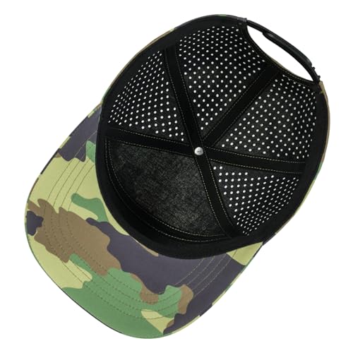 FEINION Men Laser Mesh Flat Brim Snapback Baseball Cap - color: Green Camouflage