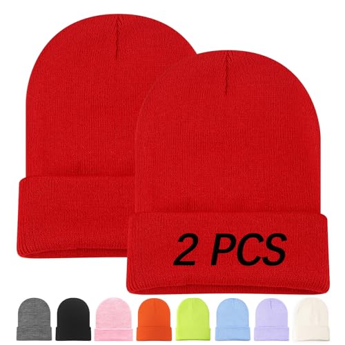 Beanies Hats Multiple Colors Available Stocking caps for Women, Ski Hat Winter Knitted Hat Elasticity Soft - color: 2pcs Red