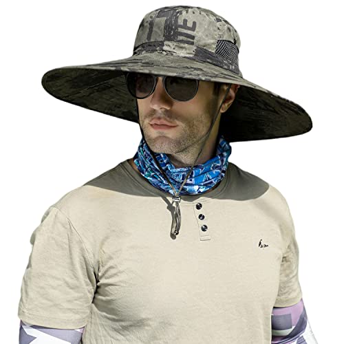 HUAMULAN Men Women 6" Wide Brim Sun Protection Hat Summer Fishing Hats - color: Hn005-junlv-smo