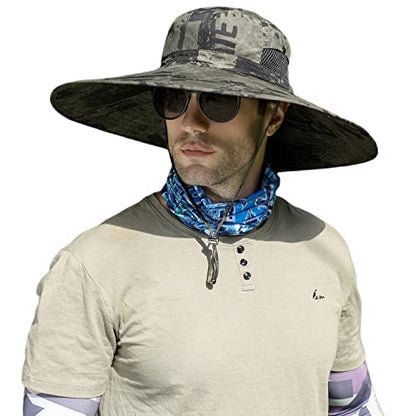 HUAMULAN Men Women 6" Wide Brim Sun Protection Hat Summer Fishing Hats - color: Hn005-junlv-smo
