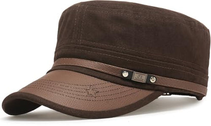 Army Cadet Cap for Men Women Military Flat Top Cap Baseball Caps - color: Star Coffee