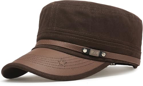 Army Cadet Cap for Men Women Military Flat Top Cap Baseball Caps - color: Star Coffee