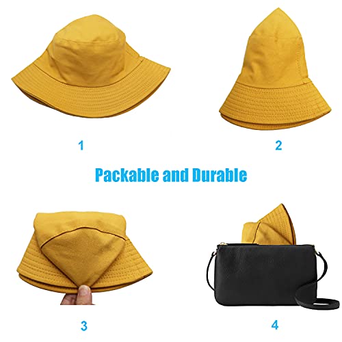 Bucket Hat for Women Men, Reversible Cotton Summer Sun Beach Cap Solid Color Style - color: A-apricot