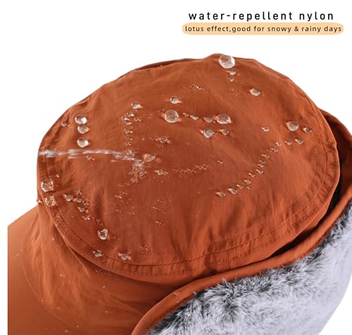 Connectyle Men's Winter Hat with Visor Warm Earflaps Hat Fully Lined Faux Fur Baseball Cap Trapper Hunting Hats - color: Caramel Brown