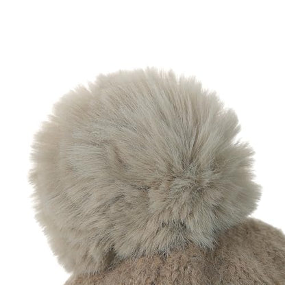 Women Winter Warm Knit Beanie Earflap Hat with Pompom Plush Lined Russian Ushanka Trapper Hat Thermal Windproof Ski Snow Cap - color: Beige