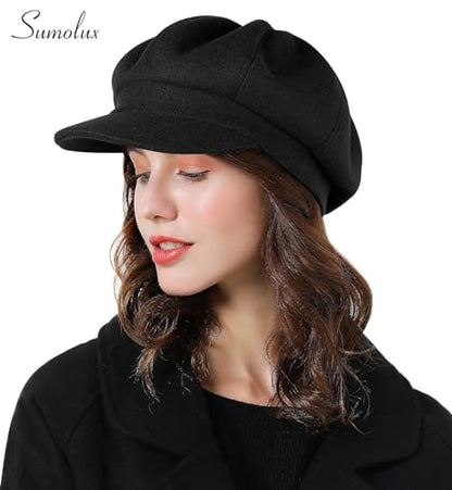 Sumolux Women Beret Newsboy Hat French Cap Classic Winter - color: Black a