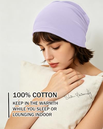 ROYBENS 100% Cotton Thin Slouchy Beanie Hat Women Men Lightweight Chemo Cap - color: 1pcs-purple