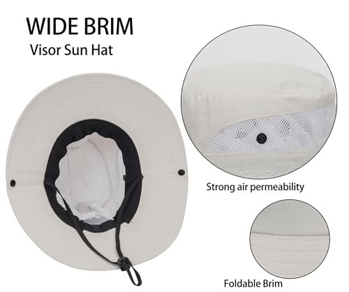 Womens Summer Sun Hat Beach Hat Wide Brim Outdoor UV Protection Bucket Hat - color: Solid Beige