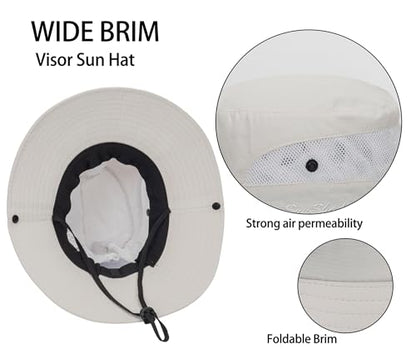 Womens Summer Sun Hat Beach Hat Wide Brim Outdoor UV Protection Bucket Hat - color: Solid Beige