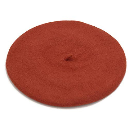 Wheebo Wool Beret Hat,Solid Color French Style Winter Warm Cap for Women Girls Lady - color: Rusty Red