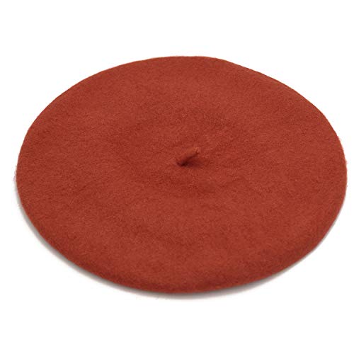 Wheebo Wool Beret Hat,Solid Color French Style Winter Warm Cap for Women Girls Lady - color: Rusty Red