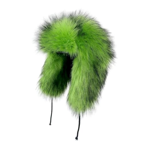 Y2K Faux Fur Russian Hat, Soft, Warm Winter Trapper Hat with Earmuffs for Men and Women - color: Bright Green