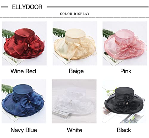 Women Derby Fascinator Hat Organza Church Wedding Hats Wide Brim Cocktail Tea Party Hat - color: 14 White