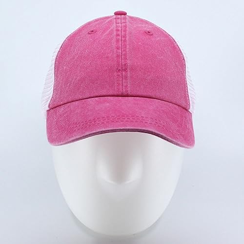 Vintage Washed Cotton Soft Mesh Adjustable Baseball Cap - color: Hot Pink/Hot Pink/White