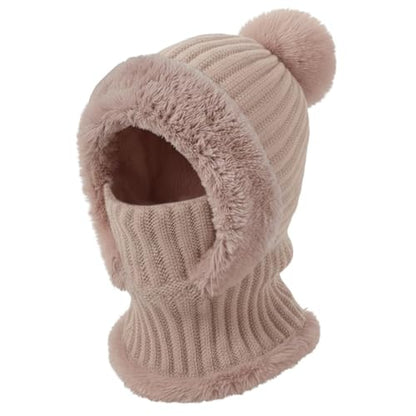 AQOKKA 3 in 1 Knit Fleece Lined Beanie Hat with Scarf and Mask Warm - color: Khaki