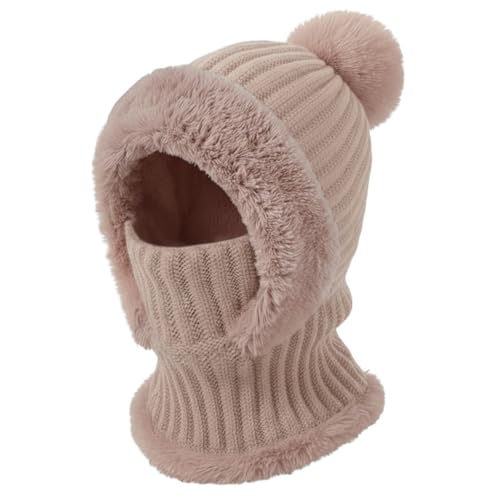 AQOKKA 3 in 1 Knit Fleece Lined Beanie Hat with Scarf and Mask Warm - color: Khaki
