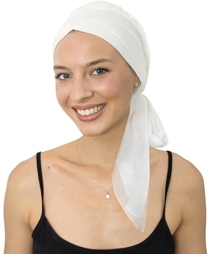 CAPLORD Chemo Headwrap for Women Turban Headwear for Cancer Patients Skull Cap Hair Loss Cover Lightweight Head Covering Hat - color: White