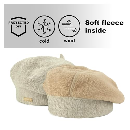 Beret - Warm Lined Wool Angora Knit Berets - French Paris Hat for Women - color: Light Coffee