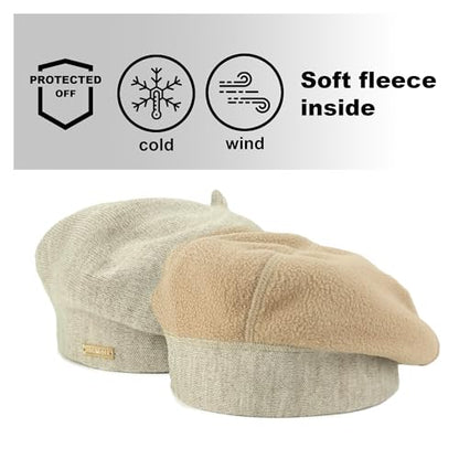 Beret - Warm Lined Wool Angora Knit Berets - French Paris Hat for Women - color: Light Coffee