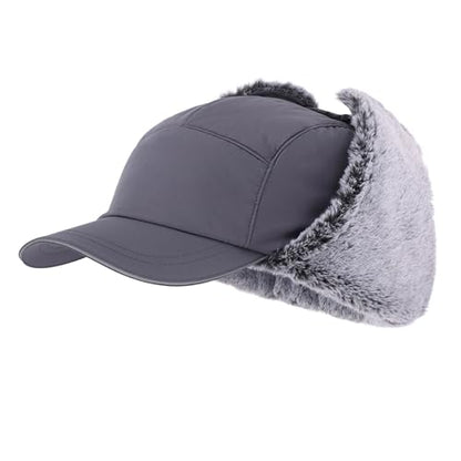 Home Prefer Waterproof Mens Faux Fur Trooper Trapper Hat Hunting Warm Winter Hat with Ear Flaps Visor Face Mask - color: Dark Grey