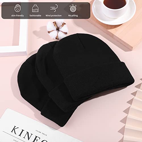 Cooraby 3 Pack Unisex Winter Skull Cap Beanies Knitted Cuff Hats Caps Roll-up Edge Beanie Hats for Men Women Outdoors - color: Black