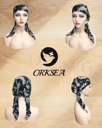 Chemo Headwear for Women Pre-Tied Head Scarf Coverings Scarves - color: Black Flower