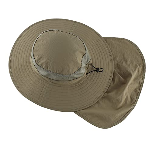 Home Prefer Outdoor UPF50+ Mesh Sun Hat Wide Brim Fishing Hat with Neck Flap Sun Hat for Men Women - color: Light Vert Khaki