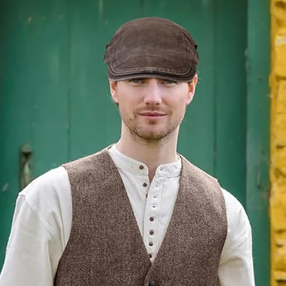 Initlove Mens Newsboy Cap Washed Beret Ivy Hat Flat Hats for Cabbie Driving - color: Coffee