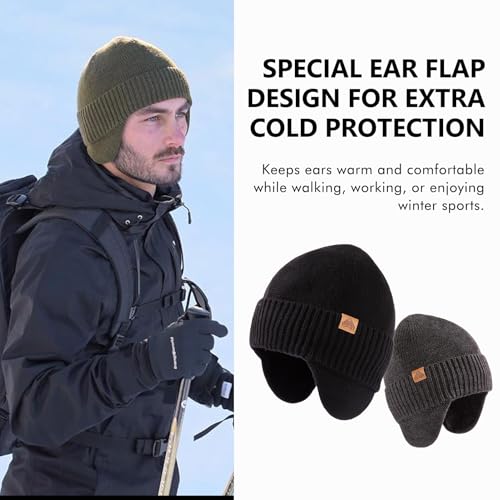 TOP-EX DryKnit™ 80% Merino Wool Waterproof Ear Flap Beanie M/L/XL - color: Black, size: Medium-Large