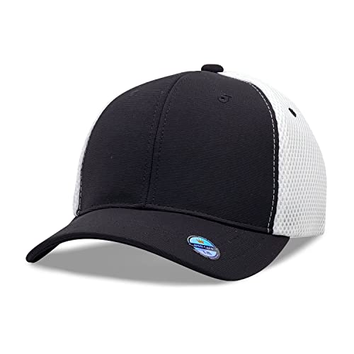 [2 Pack] Hybrid Stretch-Fitted Trucker Cap, Baseball Cap with Air Mesh - color: 2pk Black/White (Air Mesh), size: Large-X-Large