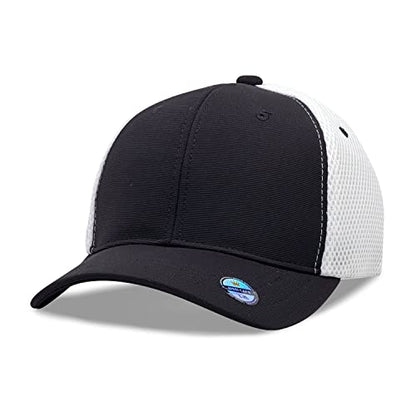 [2 Pack] Hybrid Stretch-Fitted Trucker Cap, Baseball Cap with Air Mesh - color: 2pk Black/White (Air Mesh), size: Large-X-Large