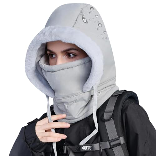 HUAMULAN Unisex Winter One Piece Balaclavas Hoodie Ski Snow Hats Earmuff - color: Gray