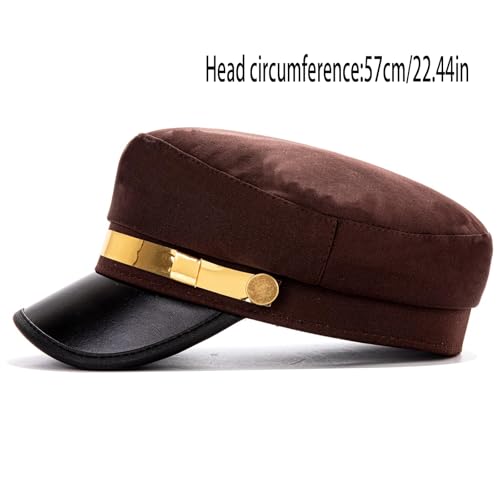 Women's Yacht Captain Sailor Hat, PU Material Newsboy Hat, Stylish Biker Hat, Baker Boy Hat, Peaked Beret - color: Coffee