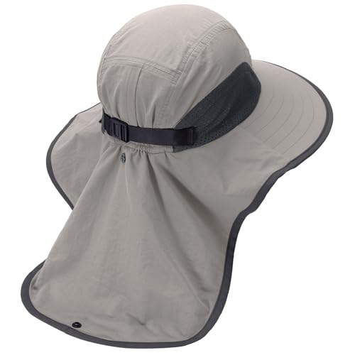 BASSDASH UPF 50+ Unisex Water Resistant Wide Brim Sun Hat with Large Neck Flap Ponytail Fishing Hat for Men Women - color: Light Grey/Dark Grey