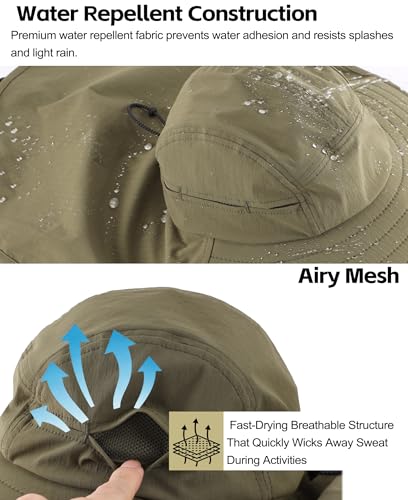 Home Prefer UPF 80+ Sun Hat for Men Women Wide Brim Sun Hat with Neck Flap Summer Beach UV Protection Gardening Fishing Hat - color: Army Green
