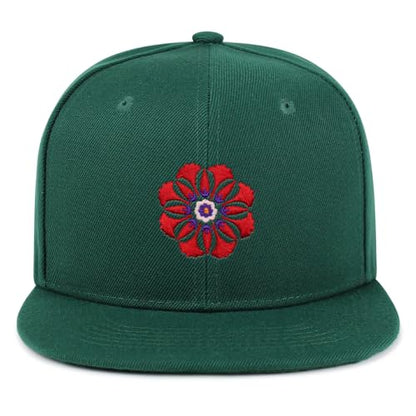 Flower Ornament Hip-Hop Snapback Hat Embroidered Baseball Cap Floral Embellishment - color: 06. Green