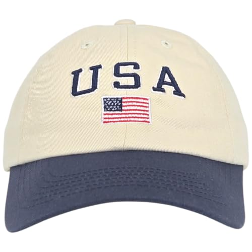 E BY ELIDAN USA Hat, Embroidered American Flag Baseball Cap for Men Women - color: Cream + Navy