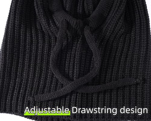 Connectyle Knit Hooded Scarf Hat Pullover Balaclava Beanie Skull Cap with Drawstring Neck Gaiter Hood Winter Hats for Women - color: Black