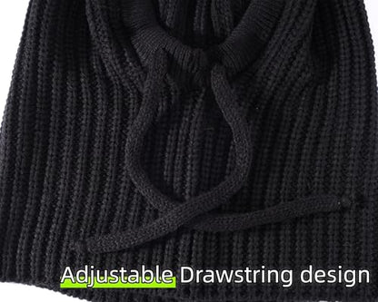 Connectyle Knit Hooded Scarf Hat Pullover Balaclava Beanie Skull Cap with Drawstring Neck Gaiter Hood Winter Hats for Women - color: Black