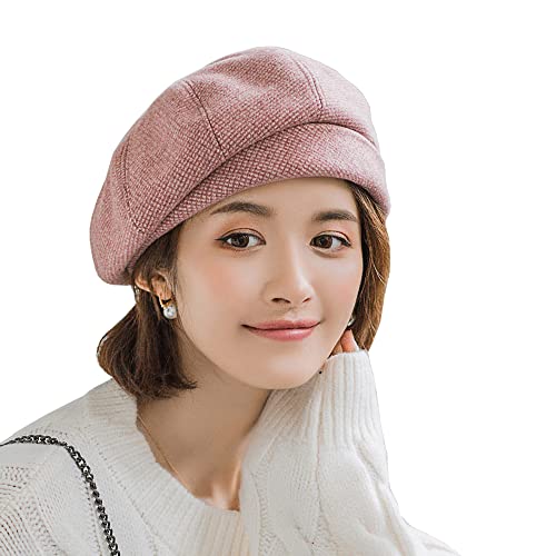 Women Winter Classic Beret Hat Newsboy Cap Painter Hats Houndstooth Beret Hats - color: Py06-pink