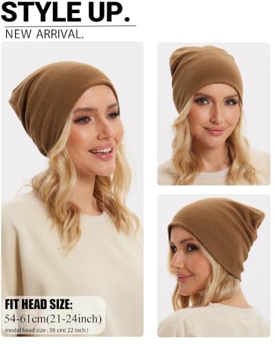 Thin 100% Cotton Fine-Knit Beanie Hat Slouchy Soft Chemo Skull Cap - color: 1-light Coffee