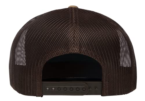 Yupoong 5-Panel YP Classic Trucker Cap | High Profile Flat Visor Snapback - color: Multicam Arid Brown